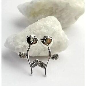 Rose stem stud earrings In Sterling Silver CZ 🆕